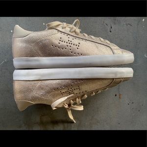 Sam Edelman Aubrie Gold Distressed LaceUp Sneakers